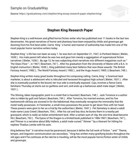 stephen king research paper topics Doc