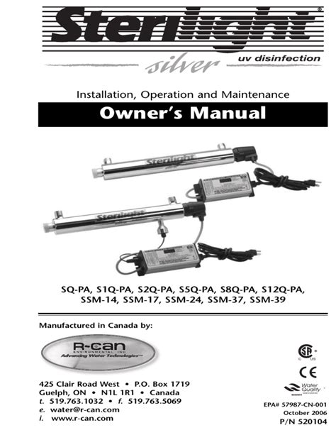 sterilight cobalt installation operation and maintenance owners manual PDF