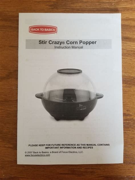 stir crazy popcorn popper instruction manual PDF