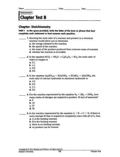 stoichiometry chapter test a answer key mcdougal Reader