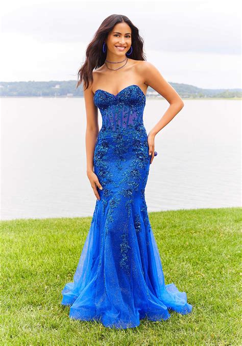 strapless blue dress