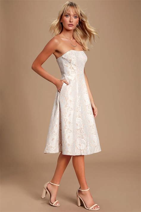 strapless white dress midi