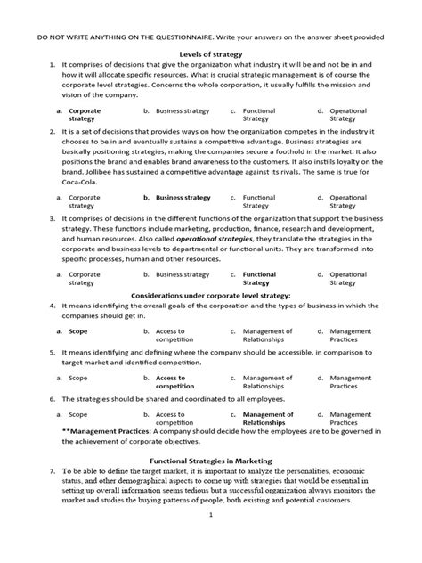 strategic management final exam answers Doc