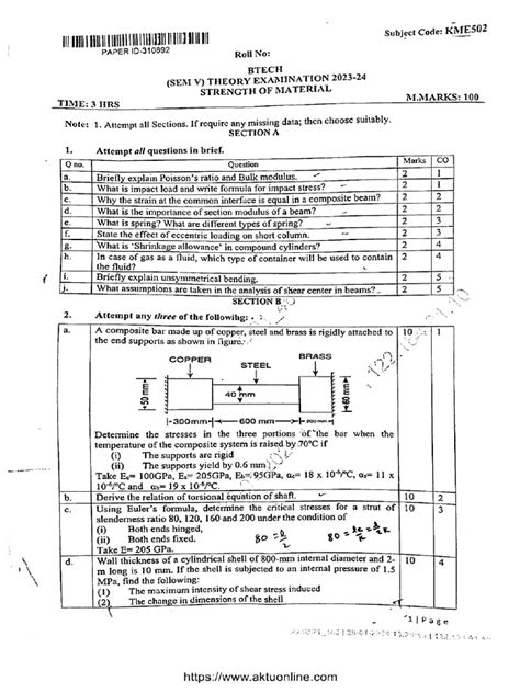 strength of material question papers btech Kindle Editon