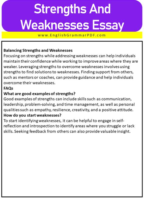 strengths and weaknesses essay examples Epub