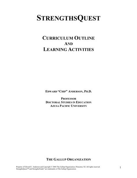 strengthsquest curriculum outline and learning activities Reader