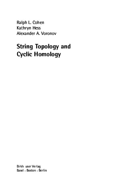 string topology and cyclic homology string topology and cyclic homology Kindle Editon