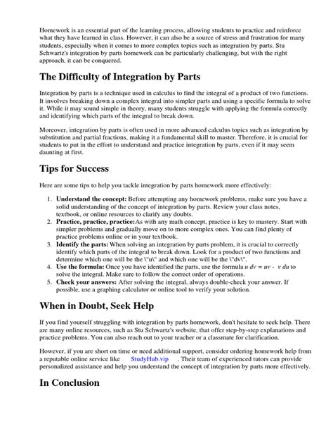 stu schwartz integration by parts homework answers Doc