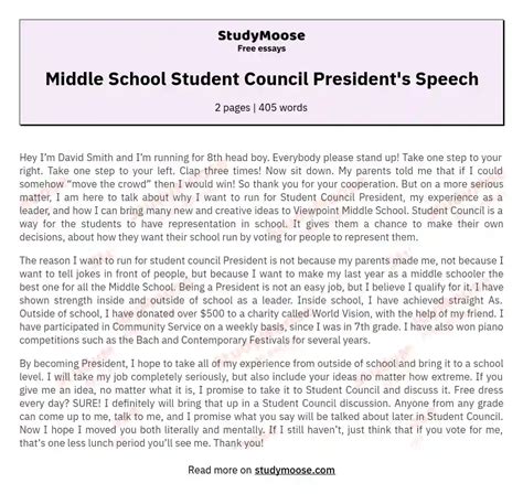 student council essay middle school Reader