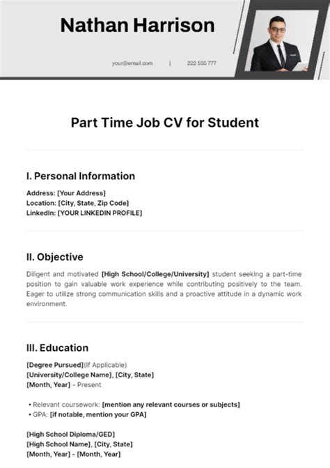 student cv for part time job