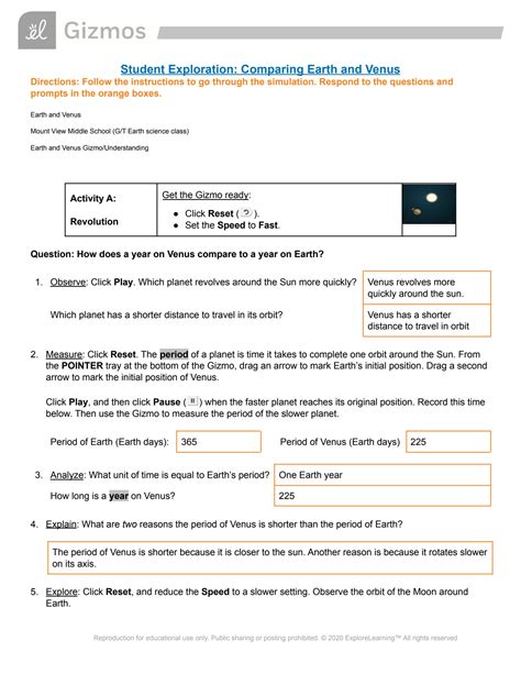 student exploration comparing earth and venus answers PDF