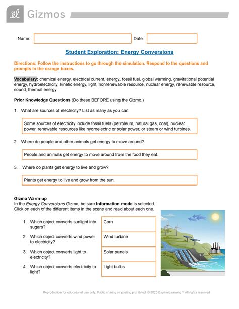 student exploration energy conversions answer sheet answers pdf PDF