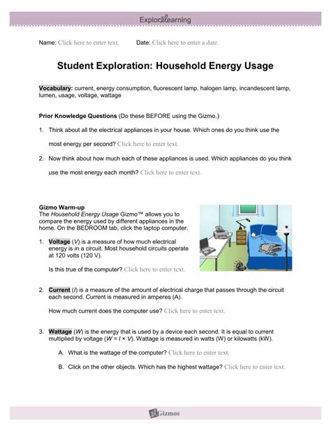 student exploration household energy usage answer key PDF