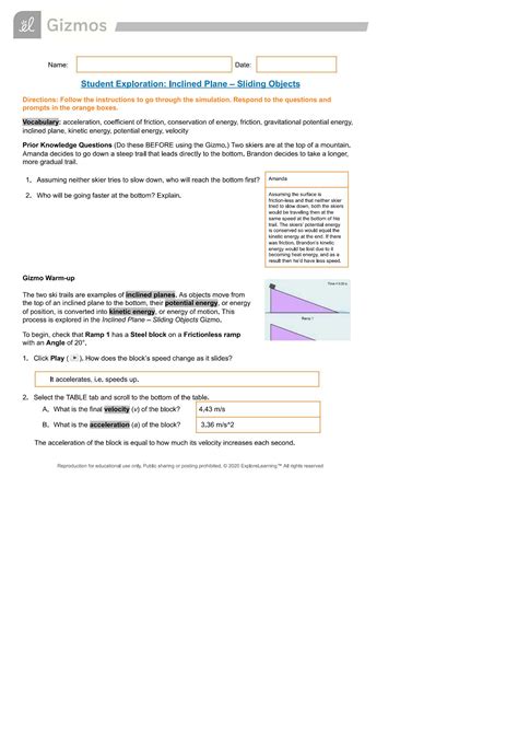 student exploration inclined plane sliding objects answer Reader