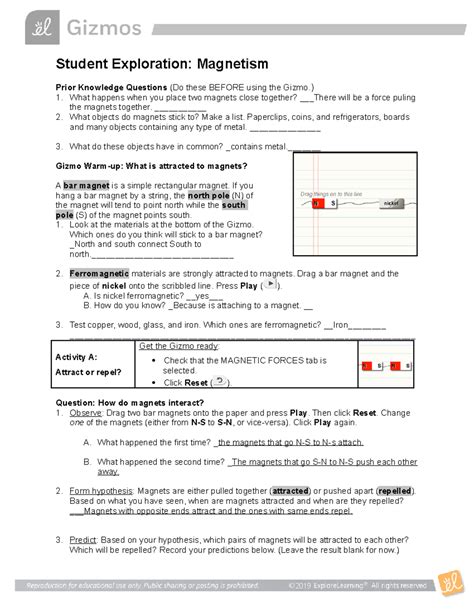 student exploration magnetism gizmo answer key Epub