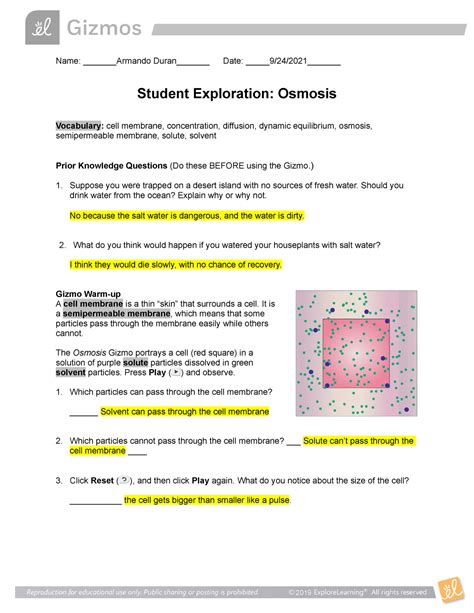 student exploration osmosis answer key Reader