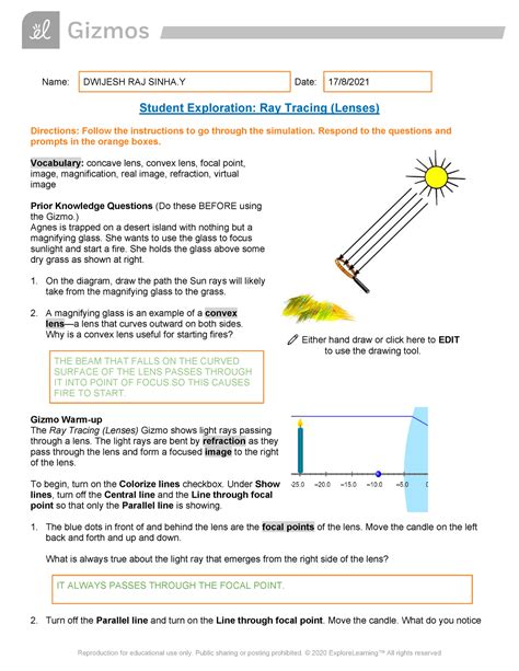 student exploration ray tracing lenses answer key PDF