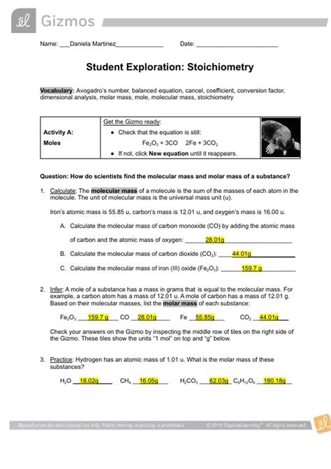 student exploration stoichiometry explorelearning pdf Doc