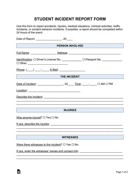 Student Incident Report Template Word