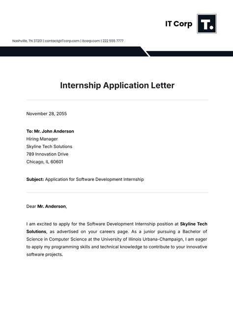 student internship application letter
