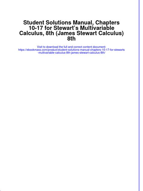 student solutions manual chapters 10 17 for stewarts Reader