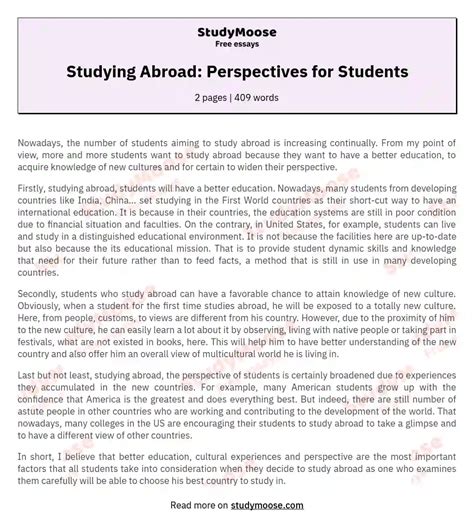 study abroad essay example Reader