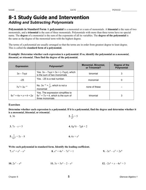 study guide and intervention adding polynomials Epub