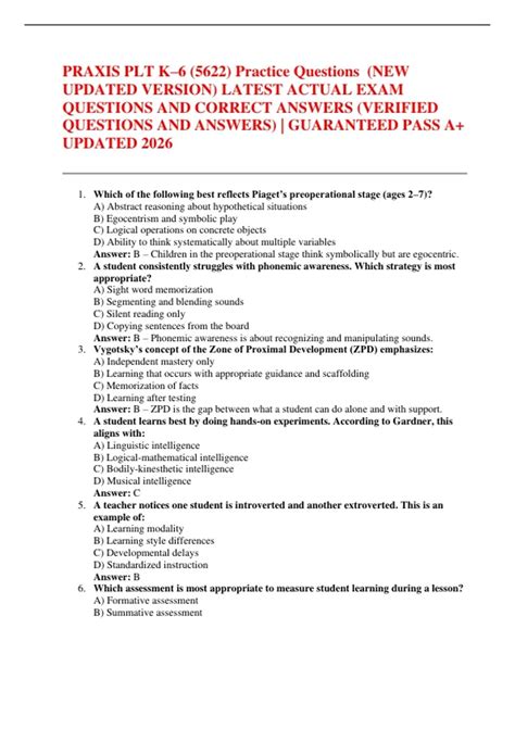 study guide for praxis 2 plt k 6 Doc