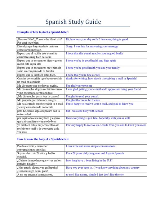 study guide spanish unit 0