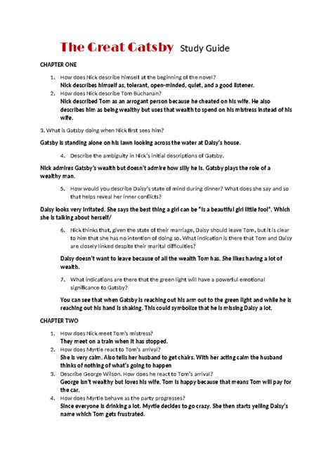 study guide the great gatsby Epub