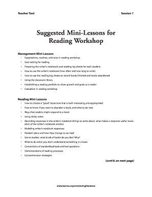 suggested mini lessons for reading workshop Doc