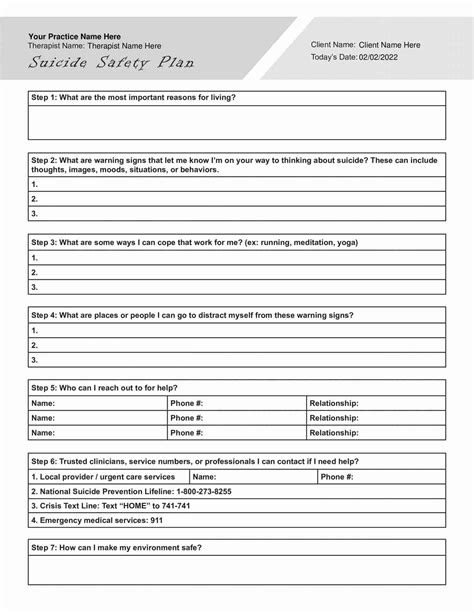 Suicide Prevention Safety Plan Template