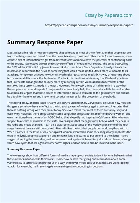 summary response paper example PDF