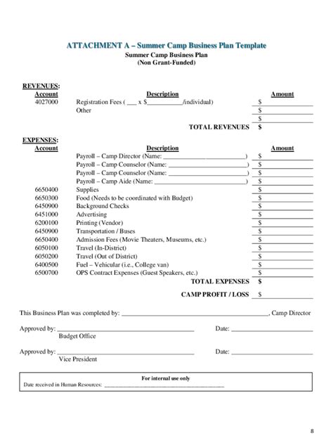 summer camp budget template Ebook Reader