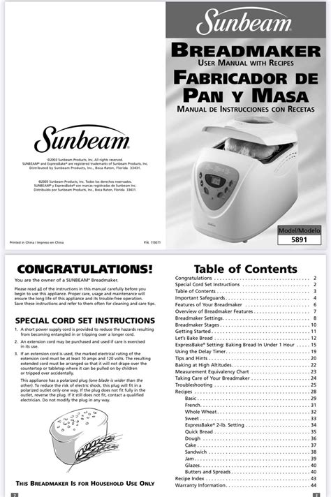 sunbeam 5891 manual Reader