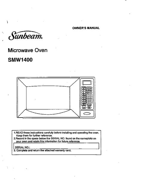 sunbeam smw1480 microwaves owners manual PDF