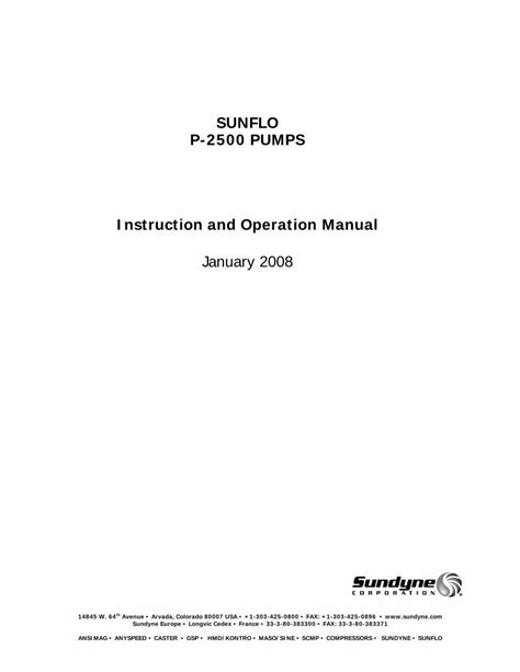 sunflo p 2500 pumps instruction and operation manual Reader