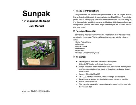 sunpak sdpf 150 digital photo frames owners manual Doc