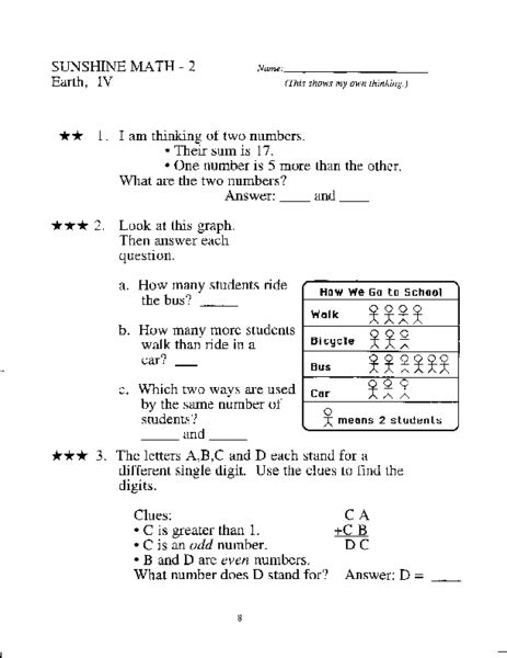 sunshine math grade 2 answers Kindle Editon