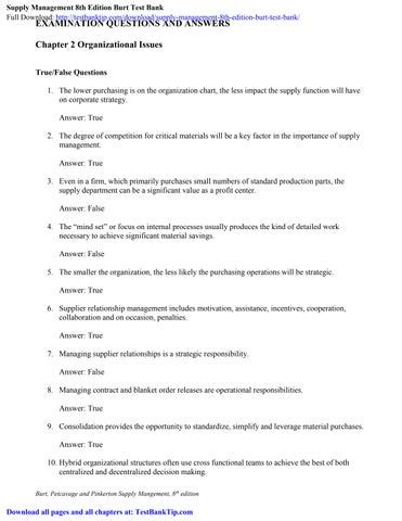 supply management burt 8th edition test questions PDF