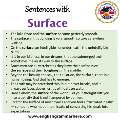surface in sentence
