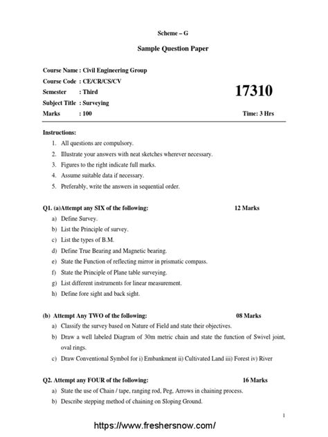 surveying sample question paper g scheme PDF