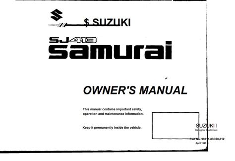 suzuki samurai owners manual Reader