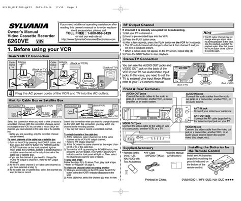 sylvania 6260ve vcrs owners manual Epub