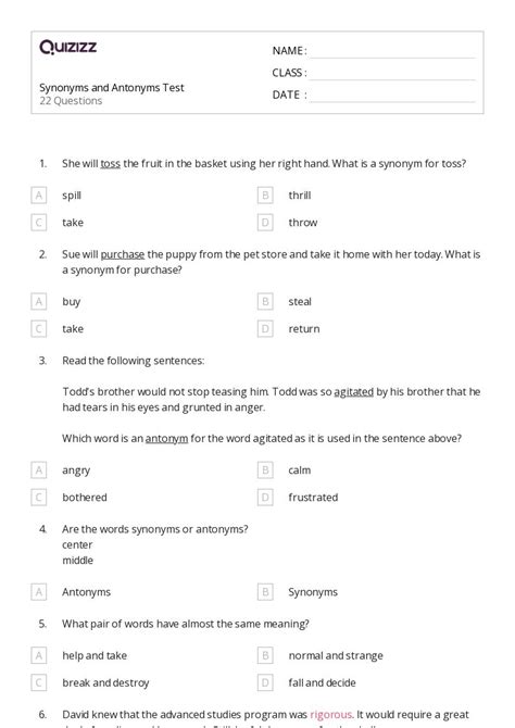 synonyms and antonyms aptitude sample test questions Reader