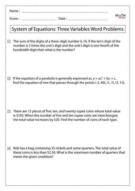 system of linear equations word problems 3 variables PDF