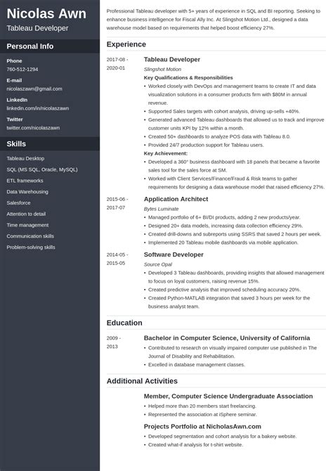 Tableau Resume Template