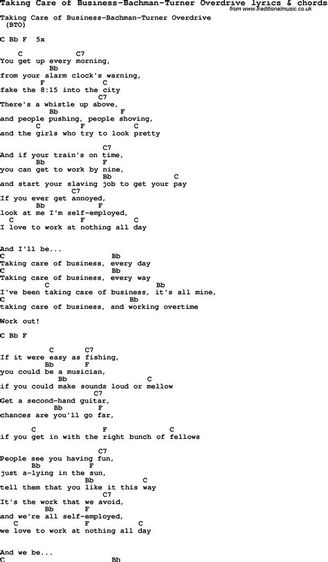 taking care of business song lyrics