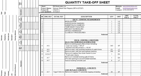 taking off sheet example quantity surveying Kindle Editon