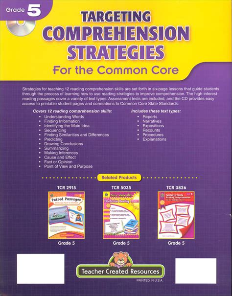 targeting comprehension strategies for the common core grd 5 Kindle Editon
